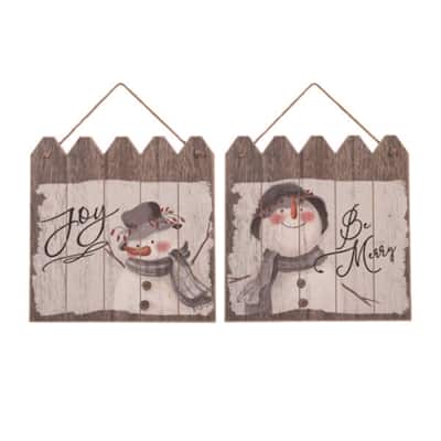 Transpac MDF Rustic Snowman w/Hat Decor Set of 2 Christmas Home Decorations - Mutlicolor