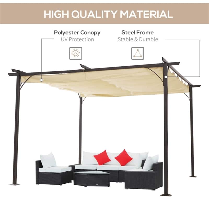 9.8' x 9.8' Outdoor Retractable Canopy Gazebo with Steel Frame for Backyard and Garden - 9.8' L x 9.8' W x 7.5' H