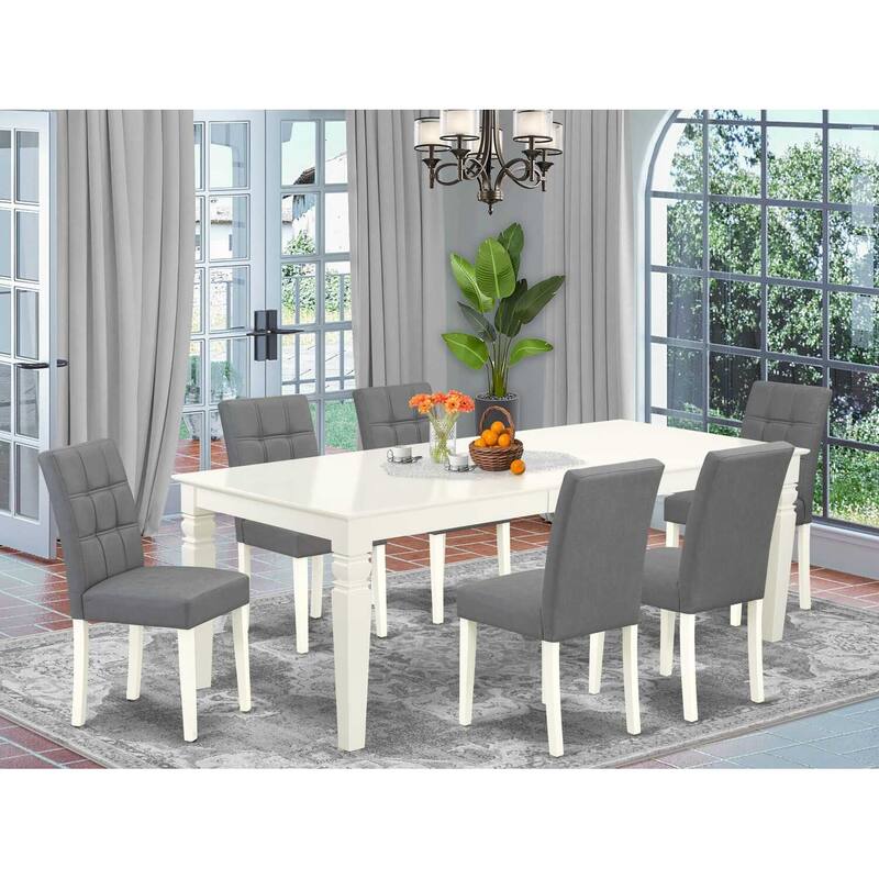 7 Piece Dinette Set - Rectangle Dining Table with 6 Chairs - Linen White Kitchen Set