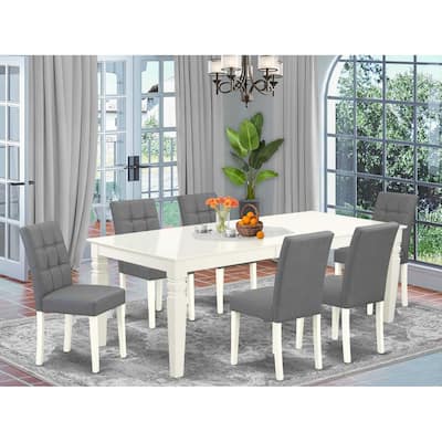 7 Piece Dinette Set - Rectangle Dining Table with 6 Chairs - Linen White Kitchen Set