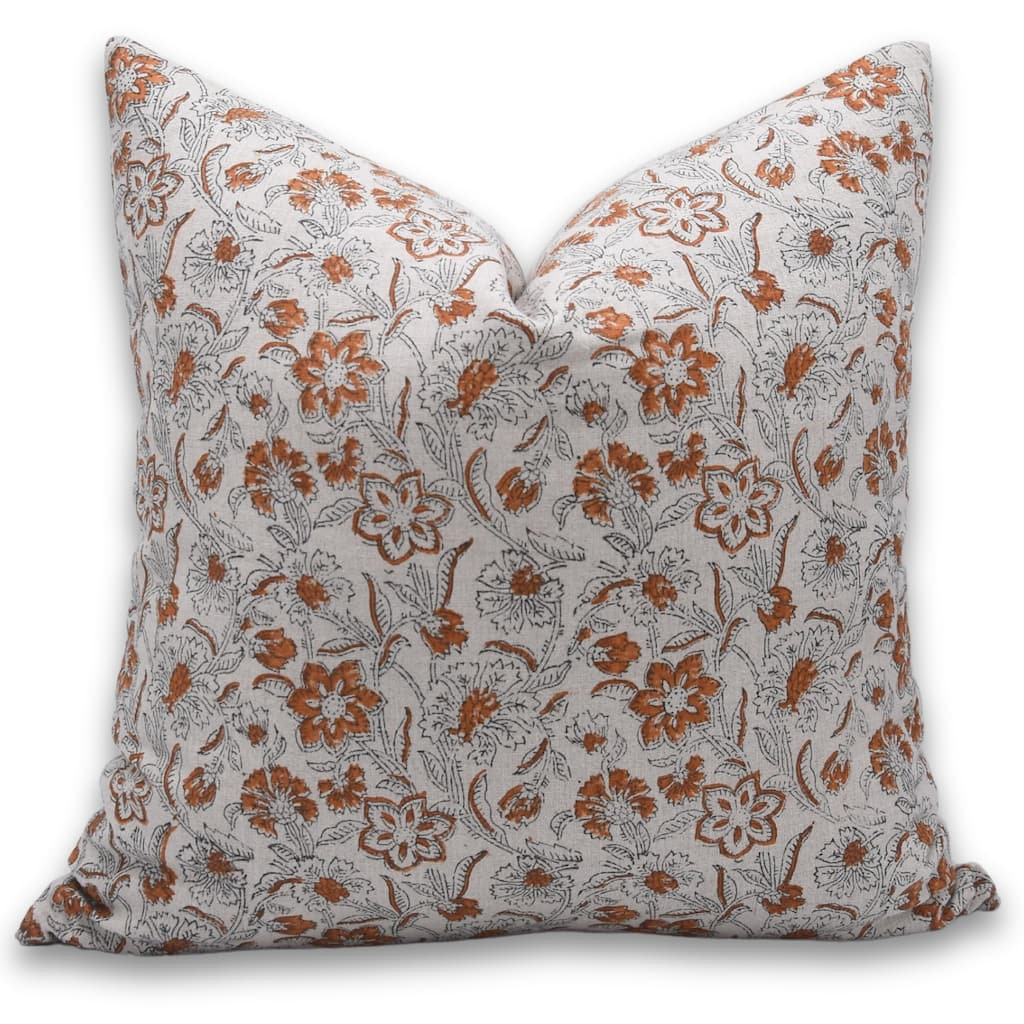 Linen Bohemian Block print pillow Cover- Kumkum