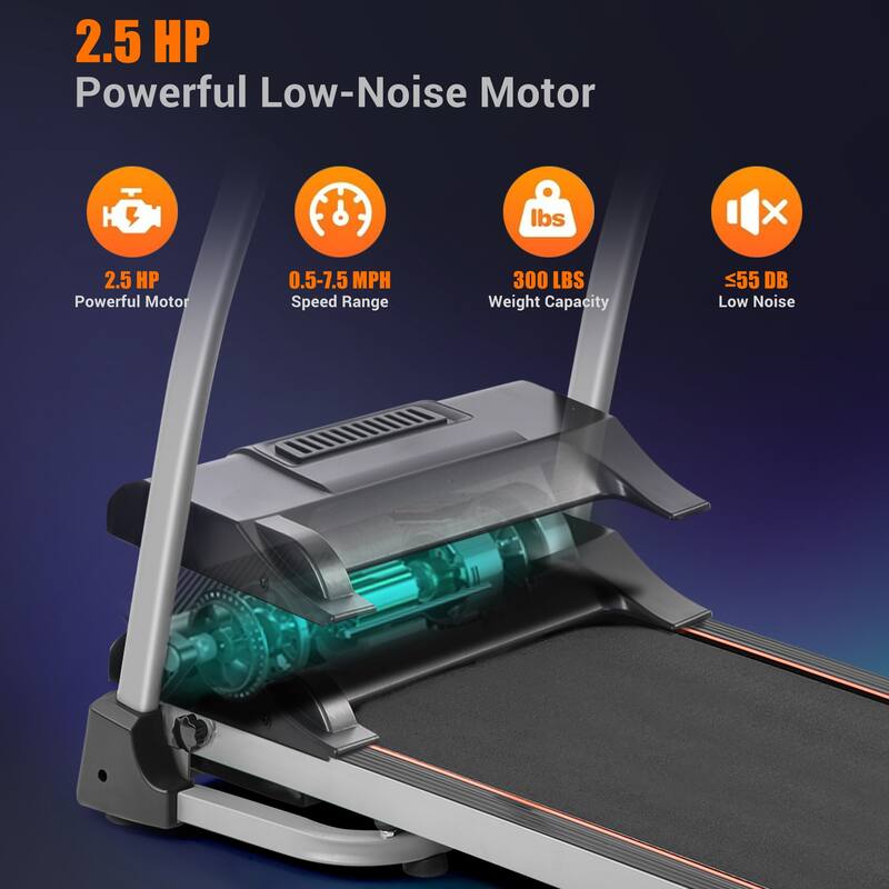 Fold Treadmill, 2.5HP Electric Running with Device Holder & Pulse Sensor, 3-Level Incline Adjustable Compact Foldable