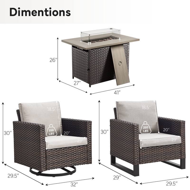 2 Swivel Chair 2 Club Chair with Fire Table Brwon-Beige - Brown