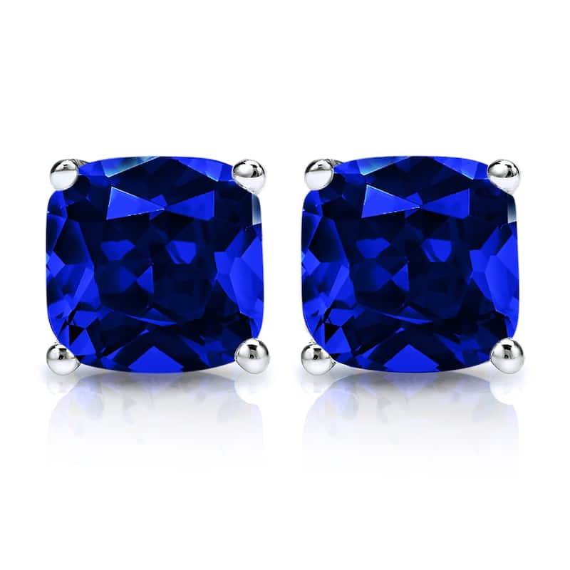 Auriya 14k Gold Lab Grown Gemstone Blue Sapphire Stud Earrings Cushion 0.25 to 5.00 ct. tw. 4-Prong Basket Screw-Back