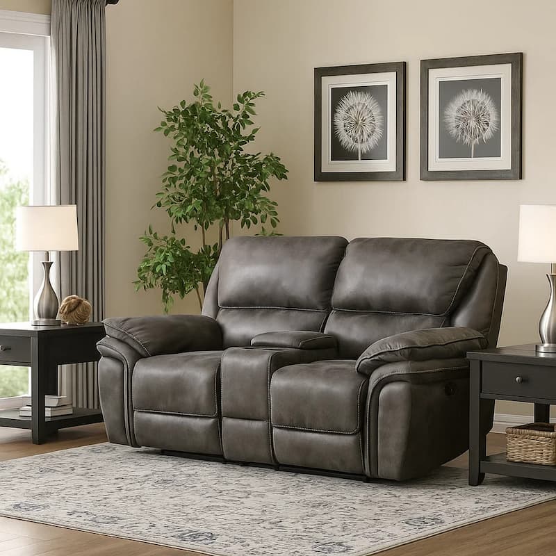 Tony 80 Inch Power Double Recliner Loveseat, Console Cupholders, USB, Gray