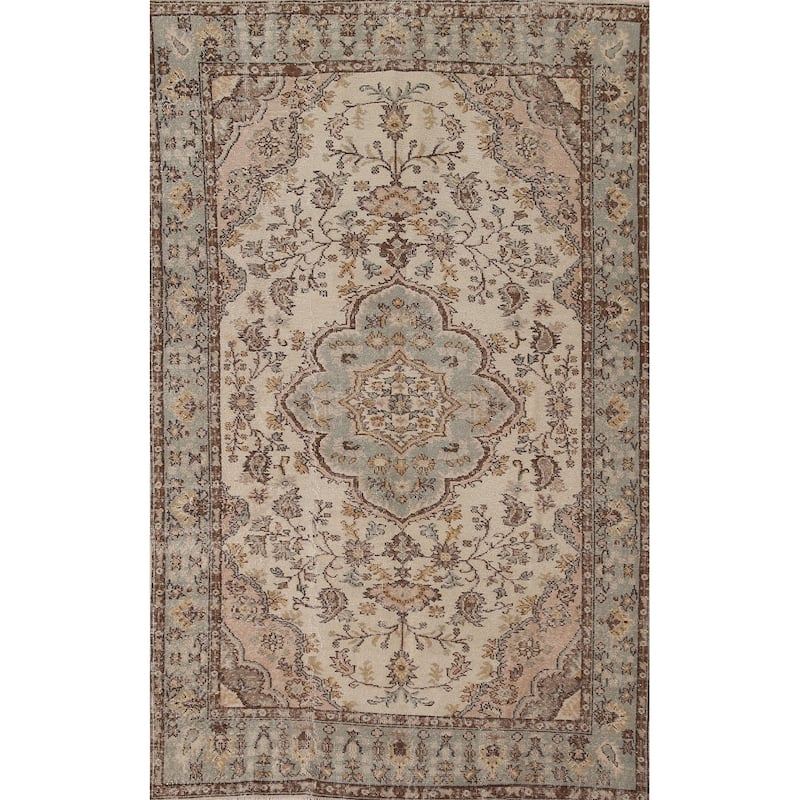 Anatolian Distressed Vintage Area Rug Hand-Knotted Wool Carpet - 5'5"x 8'7"