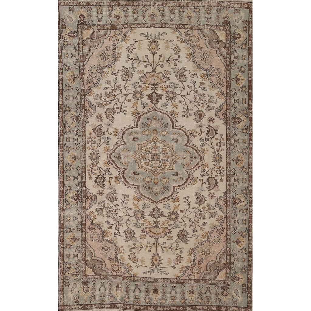 Anatolian Distressed Vintage Area Rug Hand-Knotted Wool Carpet - 5'5"x 8'7"