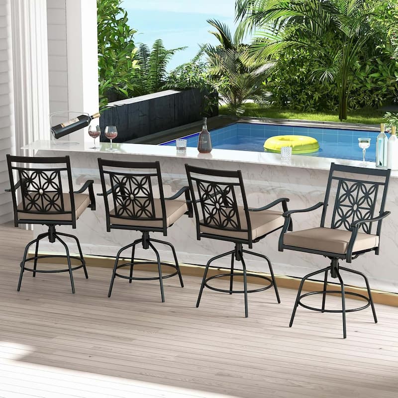2/4PCS Outdoor Swivel Bar Stools Counter Height Bar Chairs w/ Cushions