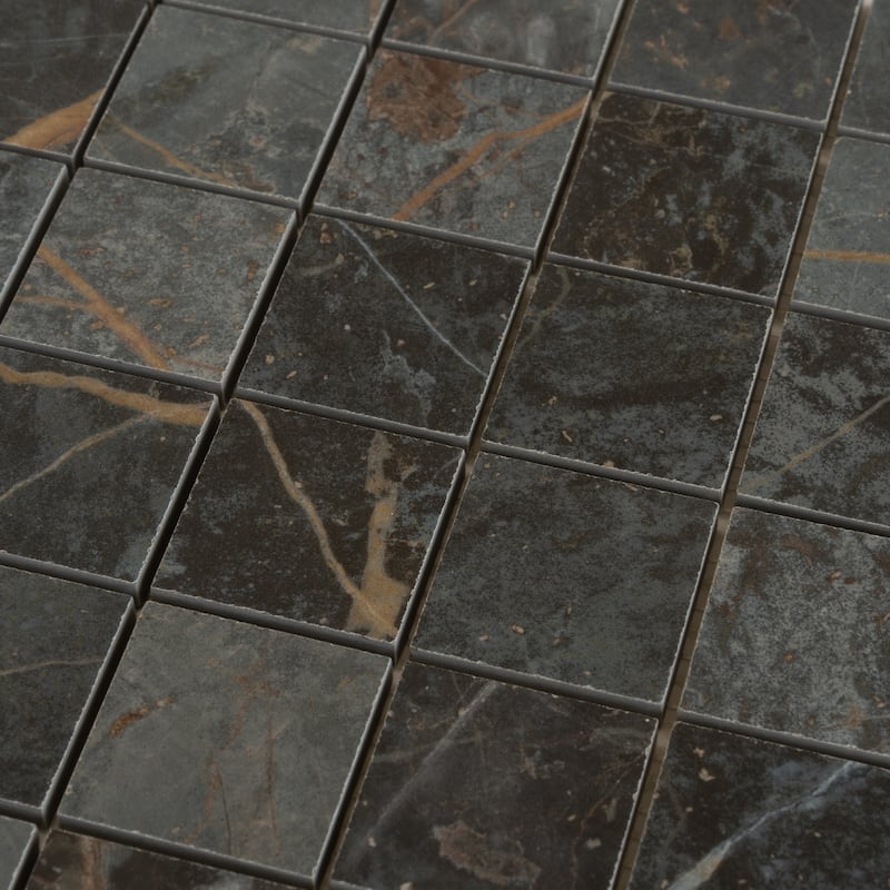Apollo tile 12" x 12" Pinnacle Matte Dark Gray Blue Orange Vein Porcelain Tile (10.76 sq ft/case) - 11 Pack