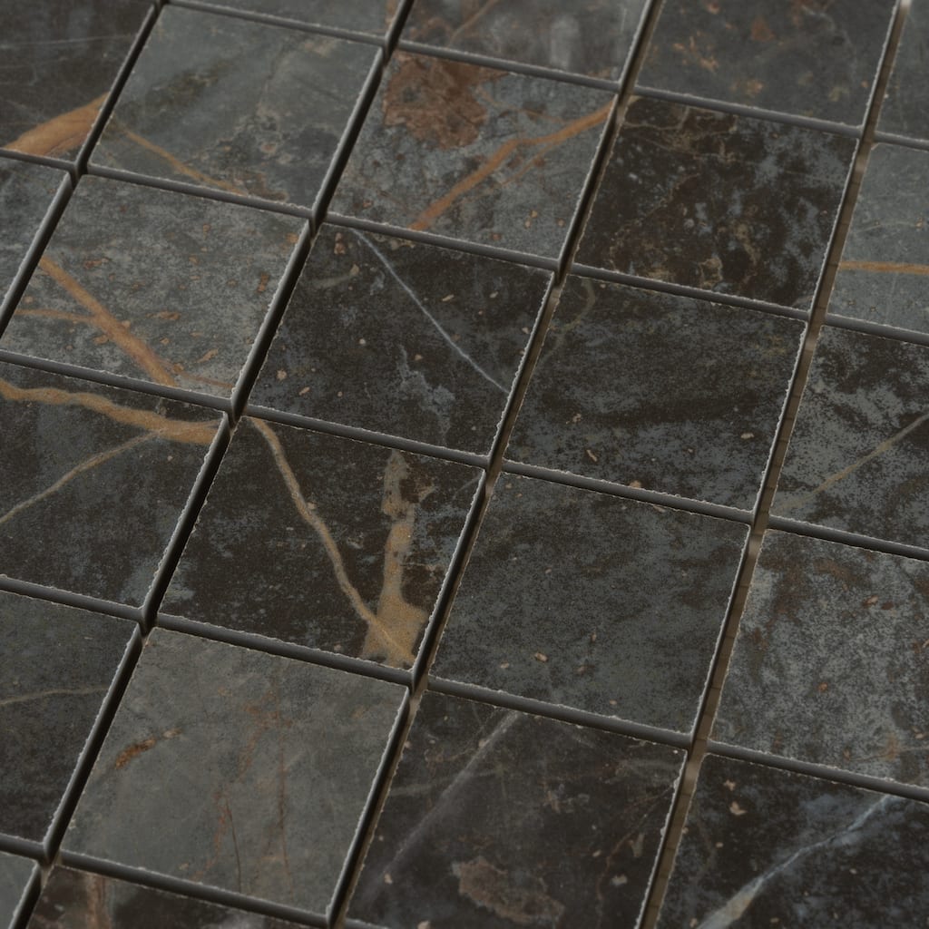 Apollo tile 12" x 12" Pinnacle Matte Dark Gray Blue Orange Vein Porcelain Tile (10.76 sq ft/case) - 11 Pack