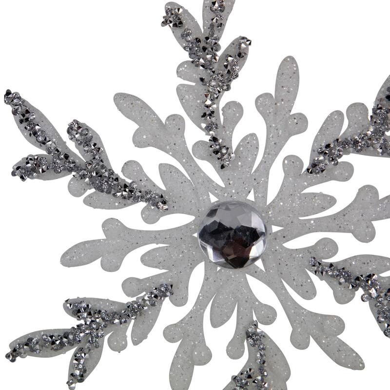 Glitter Snowflakes Christmas Ornaments - 6" - White and Silver - 4ct