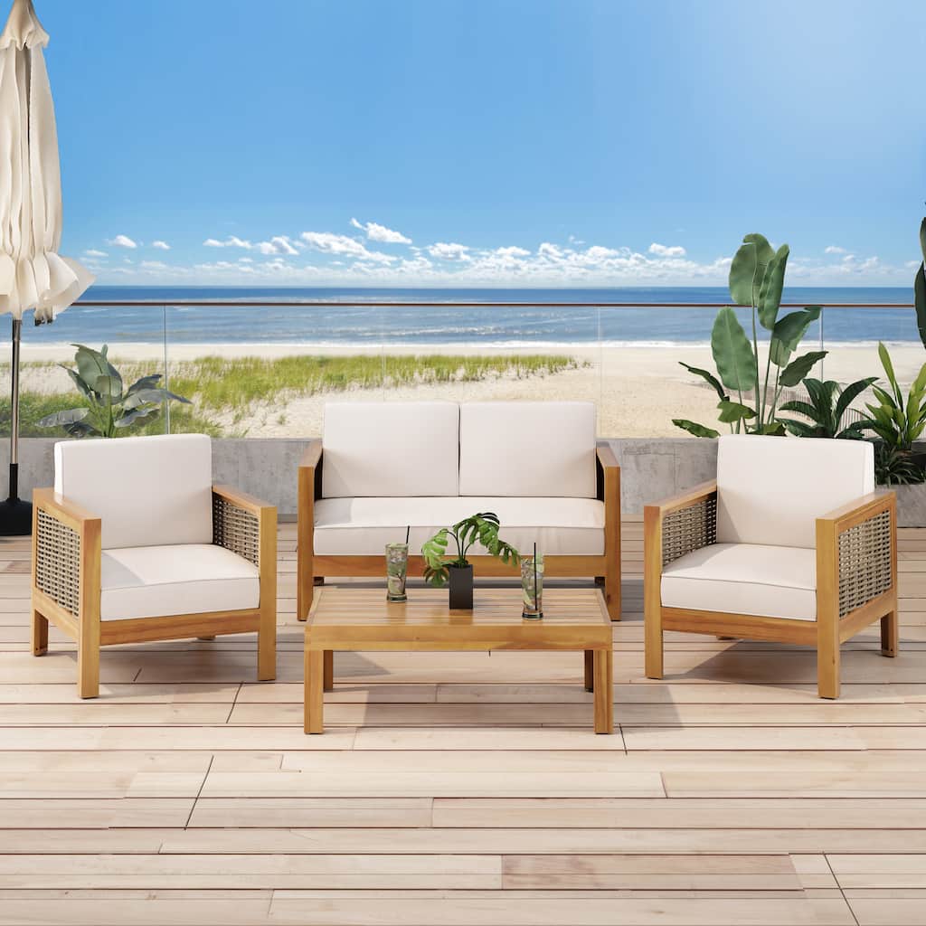 Linwood 4-piece Acacia Wood Patio Chat Set by Christopher Knight Home