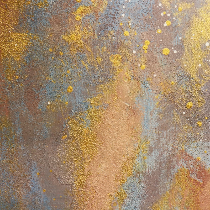 Pasargad Home Prism — Hand-Painted Abstract Oil Painting on Canvas, Blue & Beige with Gold Accents