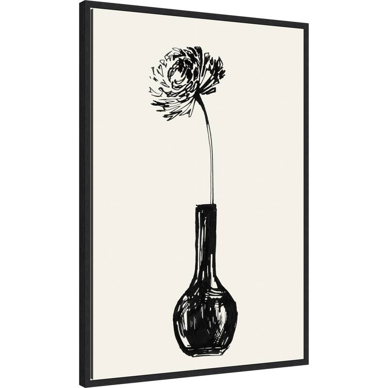 Flower in a vase ink sketch by Rosana Laiz Blursbyai (23 x 33 in.), Framed Canvas Wall Art Print