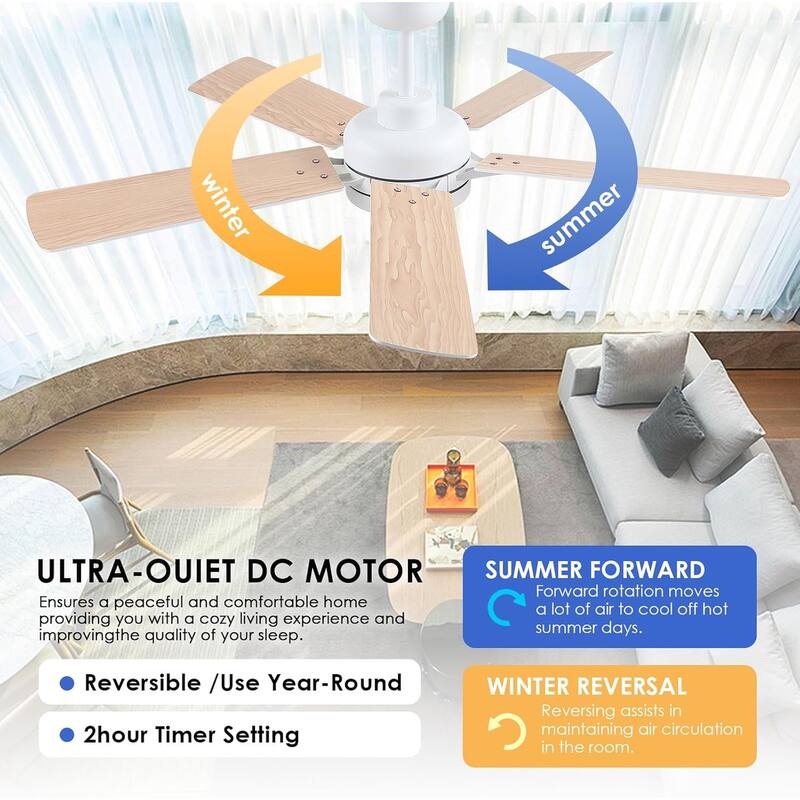 52" Indoor and Outdoor Ceiling Fan with Light Modern Ceiling Fan ,Remote and APP Conrol - 52 Inches