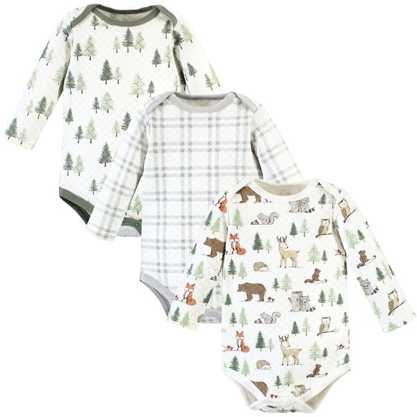 slide 1 of 1, Hudson Baby Unisex Baby Quilted Long Sleeve Cotton Bodysuits, Forest Animals 12-18 Months - Forest Animals