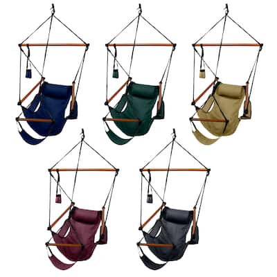Deluxe Hanging Wood Zero-gravity Hammock Chair with Cup Holder