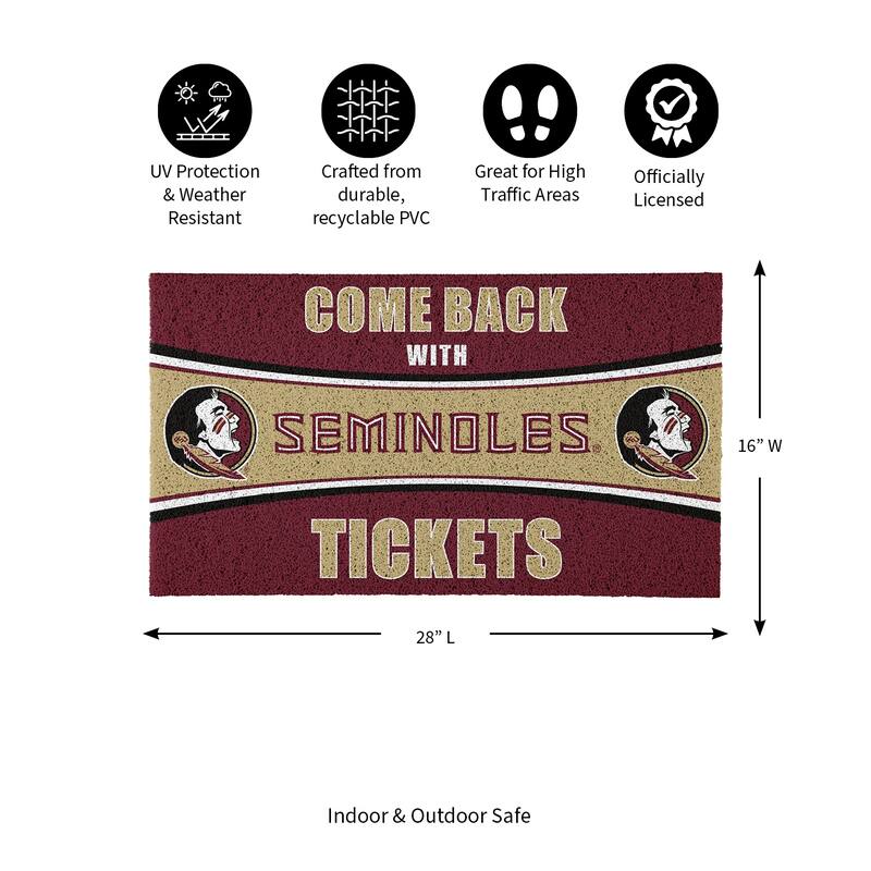 Florida State University 28 in. x 16 in. PVC "Come Back With Tickets" Trapper Door Mat