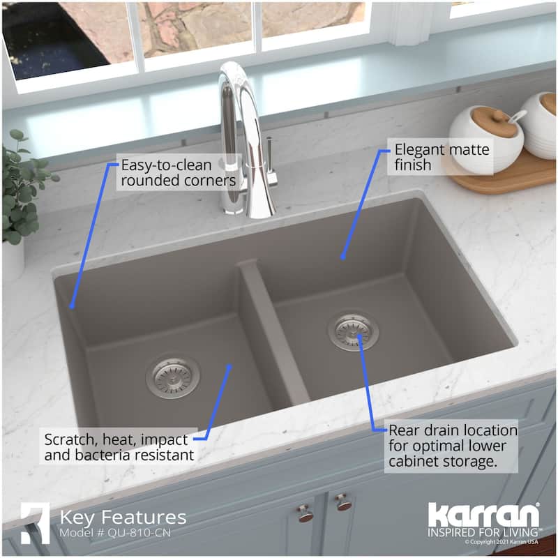 Karran USA QU-810-PK1 Quartz QU 32" Undermount Double Basin Quartz