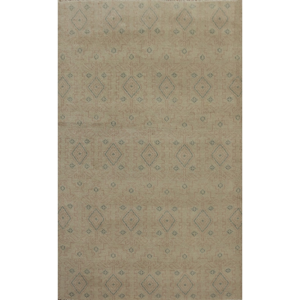 Hand-knotted Modern Wool Beige Geometric Area Rug Oriental Carpet - 7' 10'' X 5' 5''