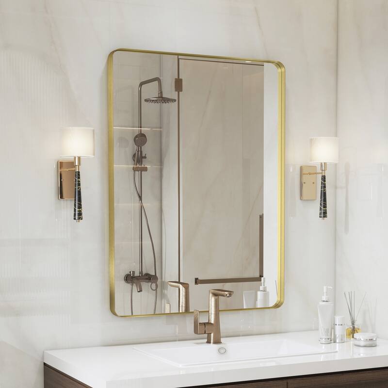 QuivaraView Rectangular Aluminum Framed Bathroom Vanity Mirror - 30"X22" - Brushed Gold