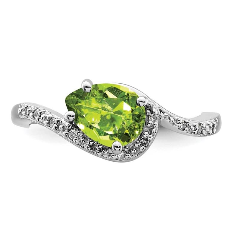 Curata 925 Sterling Silver Polished Open back Rhodium Plated Diamond and Peridot Ring