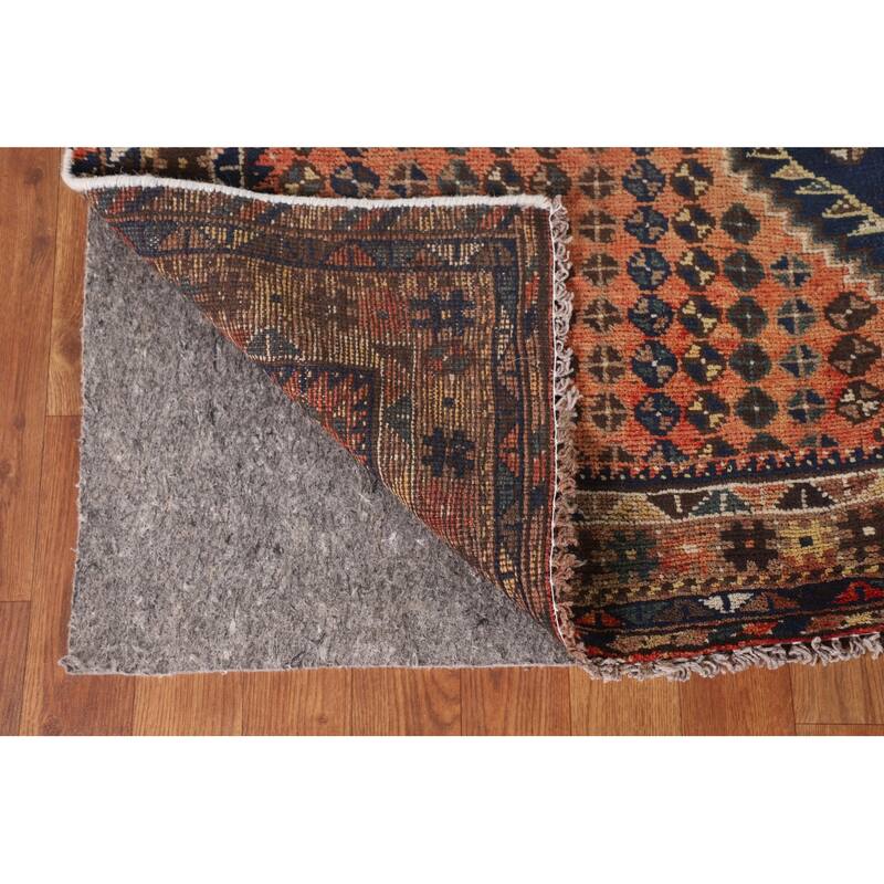 Geometric Shiraz Persian Vintage Area Rug Hand-Knotted Wool Carpet - 4'9"x 6'0"