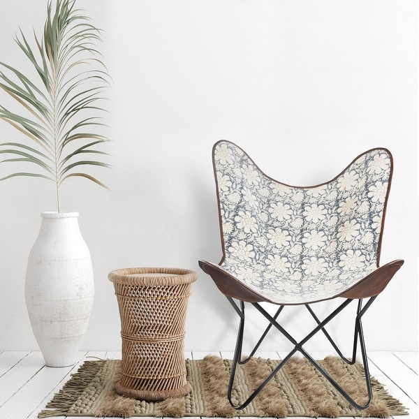 Sevita Floral Canvas and Leather Butterfly Chair 37