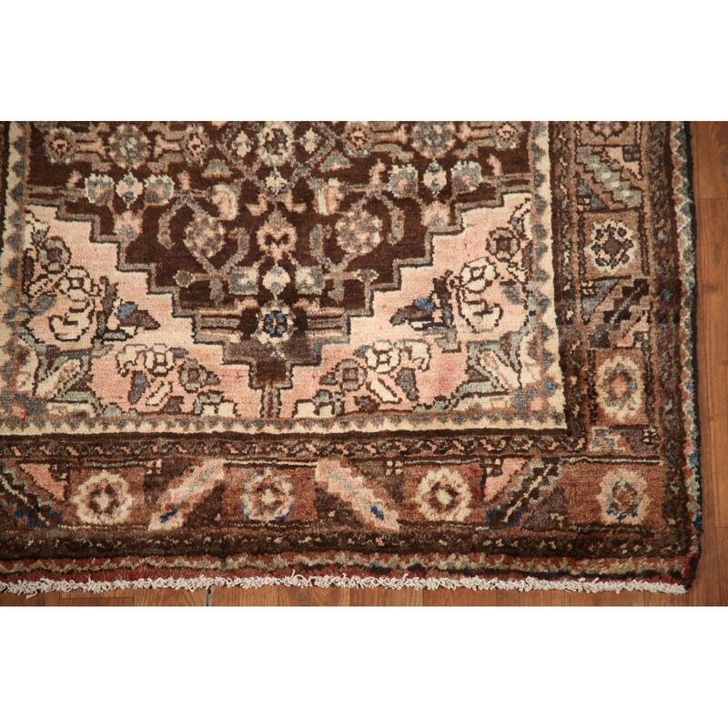 Hand Knotted Oriental 100% Wool Carpet Traditional Geometric Brown Malayer Runner Rug - 10' 2'' X 3' 3''
