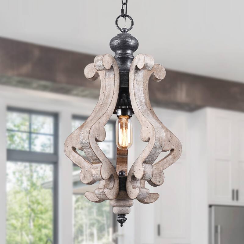 Bella Depot 1-Light Rustic Wood Chandelier Farmhouse Distressed Wood Pendant Light - Weathered Wood