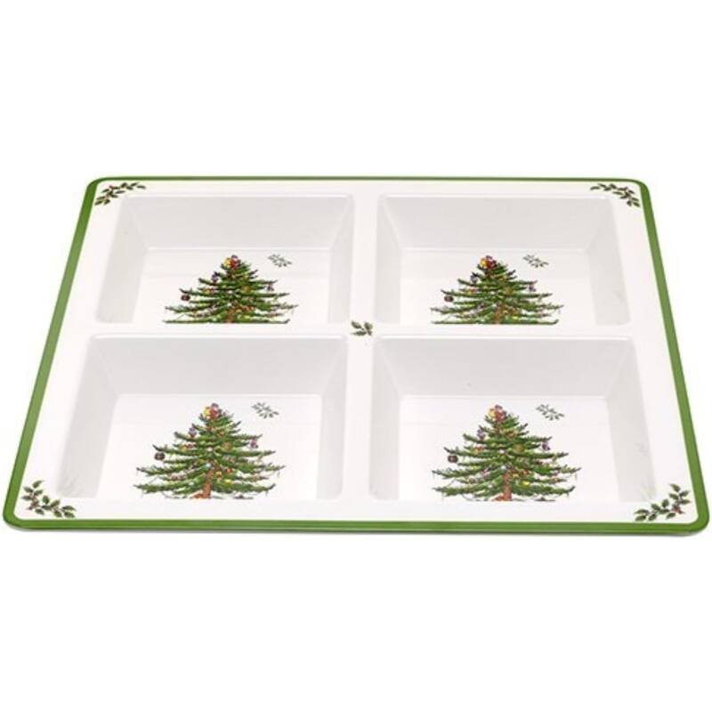 Spode Christmas Tree Melamine 4 Section Tray - 13.5" L x 13.5" W - 13.5" L x 13.5" W - Multicolored - 1 Piece
