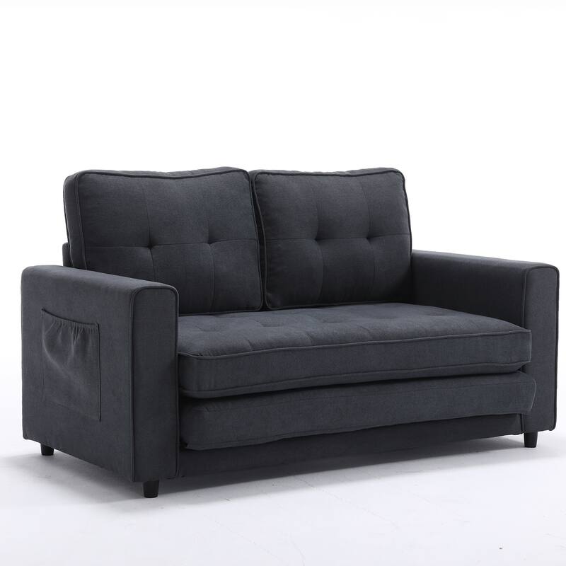 Folding Sofa Bed with Two Storage Pockets, Linen Convertible Foldable Couch Bed