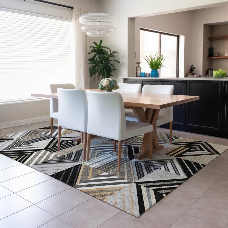 Machine Washable Indoor/ Outdoor Geo Mosaic Chantille Rug