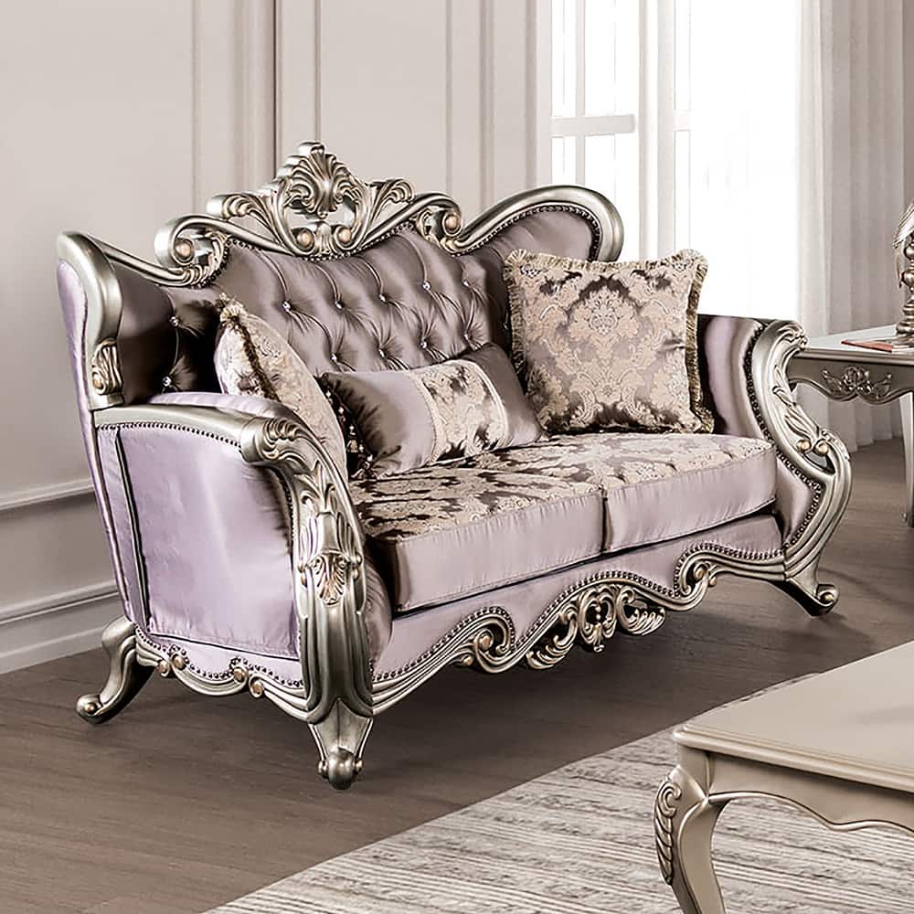 Furniture of America Cintel Traditional Velvet Tufted Wingback Loveseat