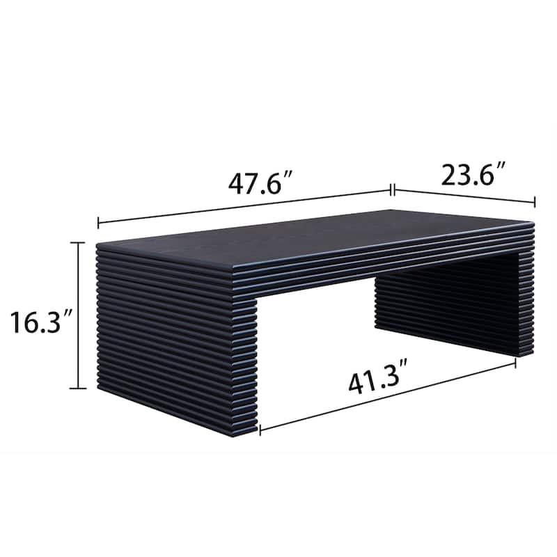 47.6" Modern Black Ribbed Coffee Table