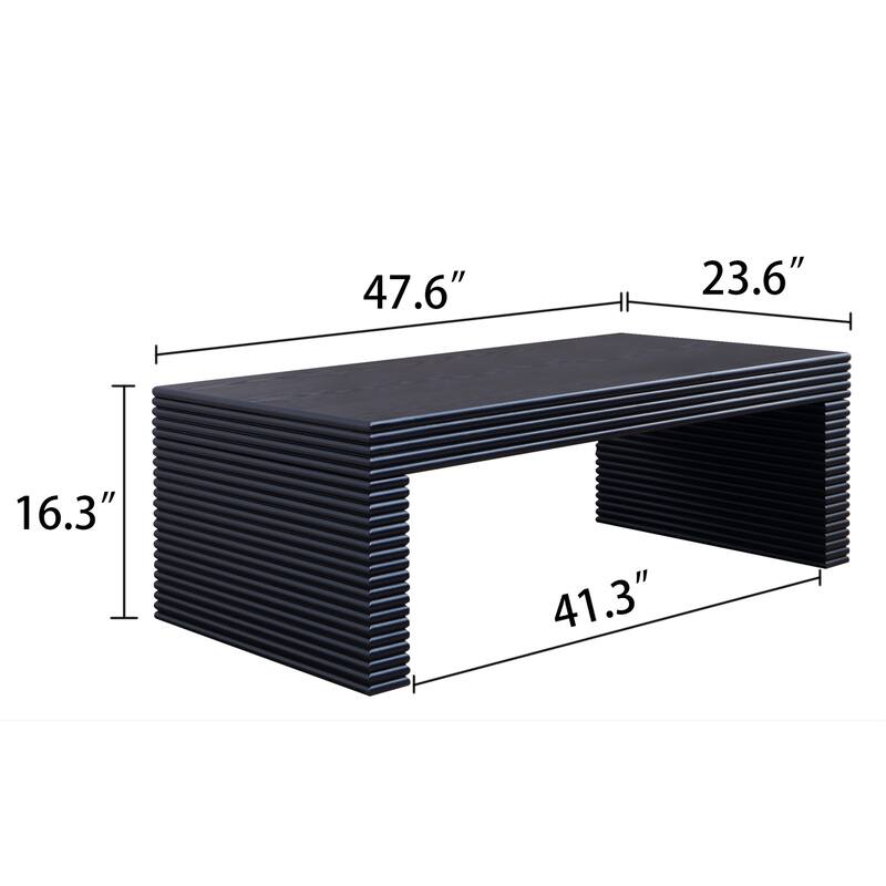 Modern Matte Black Ribbed Coffee Table Low Profile Center Table