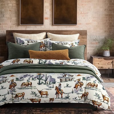Paseo Road Ranch Life Western Cowboy Rustic Western Bedding 3 Piece Comforter Set with Pillow Shams