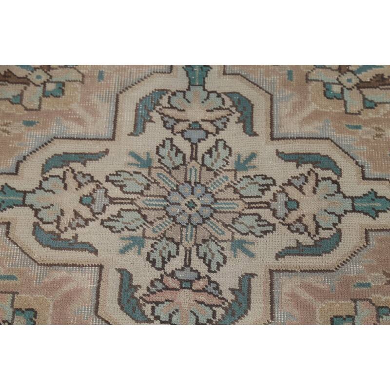 Pink Geometric Tabriz Persian Vintage Area Rug Handmade Wool Carpet - 8'8"x 11'2"
