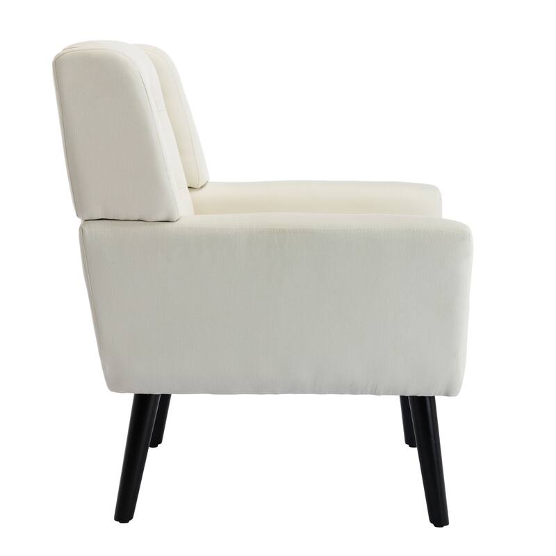 Linen Blend Upholstered Accent Chair with Curved Back and Black Metal Legs