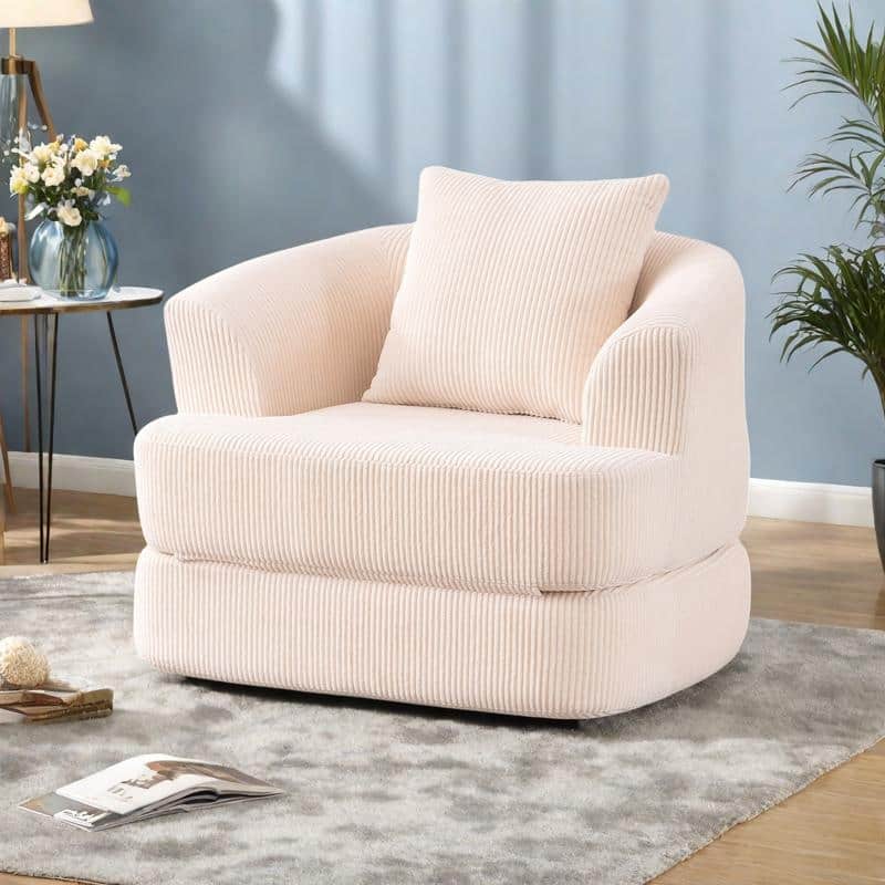 Foldable Corduroy Recliner Chair with Memory Foam Cushion