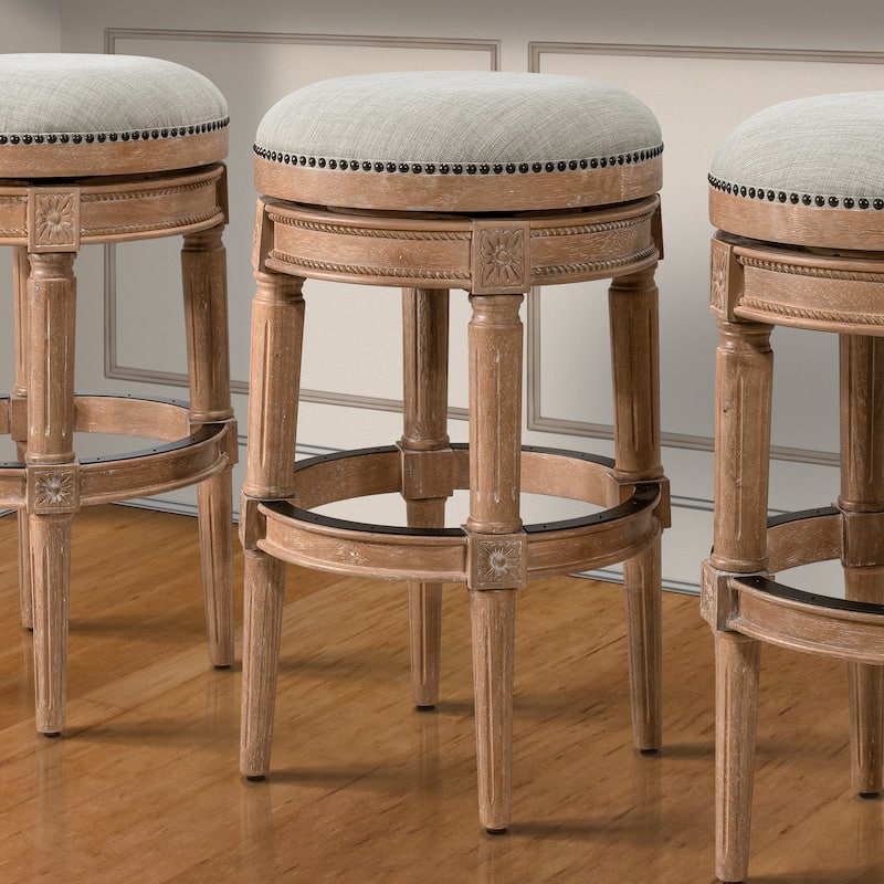 New Ridge Home Goods Chapman Backless Swivel 31"H Bar-Height Stool - Weathered Natural/Gray Seat