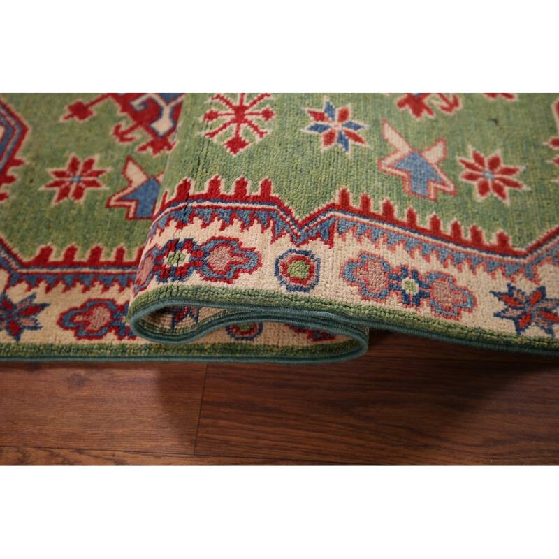 Light Green Kazak Oriental Foyer Rug Hand-Knotted Wool Carpet - 2'9" x 4'1"