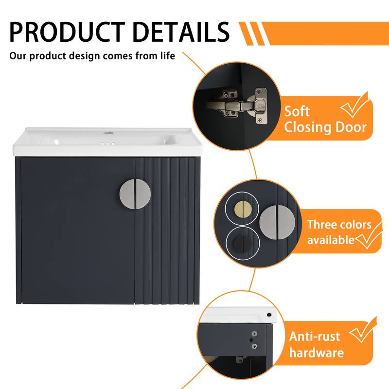 Bathroom Vanity With Sink In 24/28 Inch, Floating Bathroom Vanity With Soft Close Door