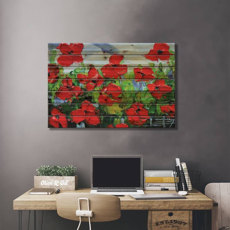 Red Poppies II Print On Wood by Lisa Elley - Multi-Color