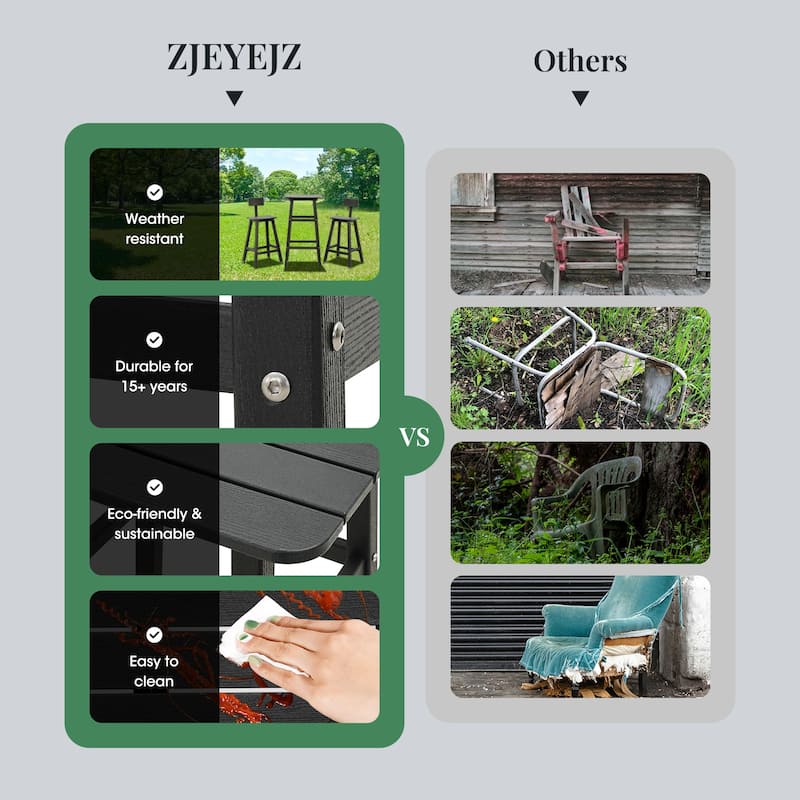 3-Piece Black Frame HDPE Plastic Outdoor Dining Set