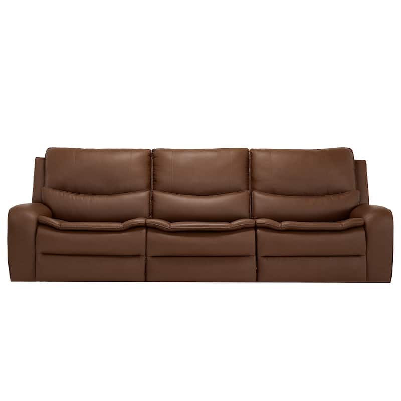 113" W Faux Leather Dual-Power Oversized Width Seat Sofa with Ajustable Headrest, USB & USB-C Charging - Light Brown