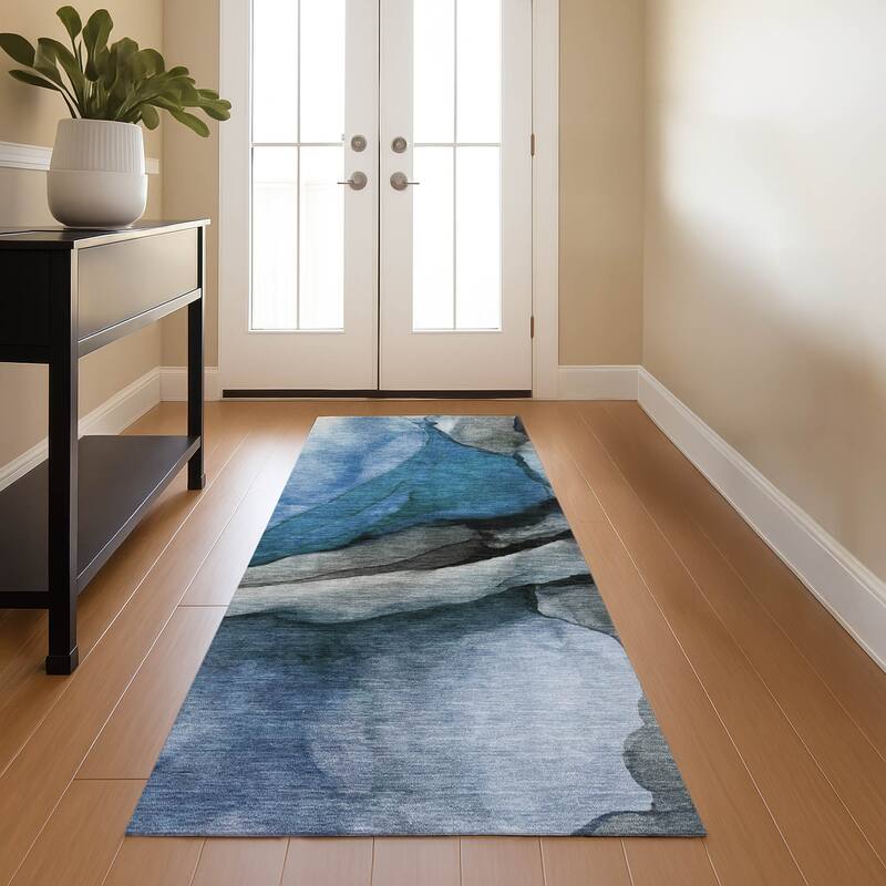 Premium Washable Super Soft Abstract Modern Mayfield Rug - Blue - 2'3" x 7'6"