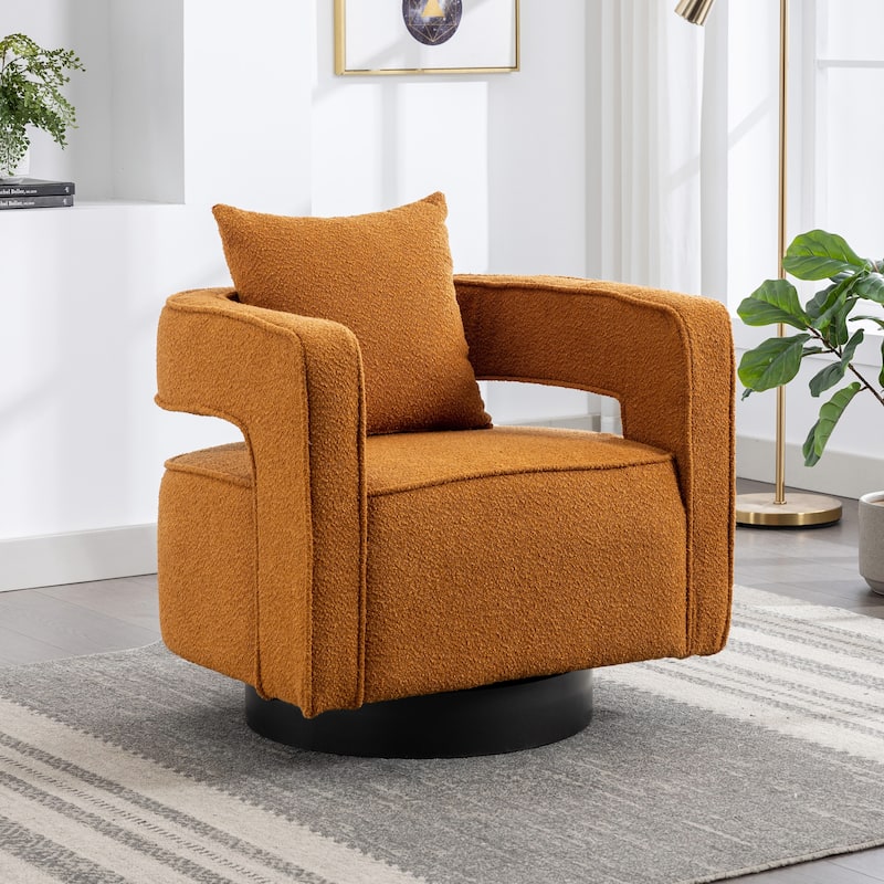 29"W Boucle Upholstered Swivel Armchair Single Sofa - Caramel/Metal Base