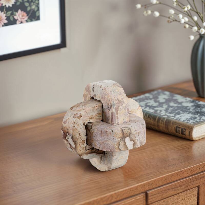 Stone Marble Decorative Object Interlocking Sculptural Form Accent - 5" x 5" x 5"