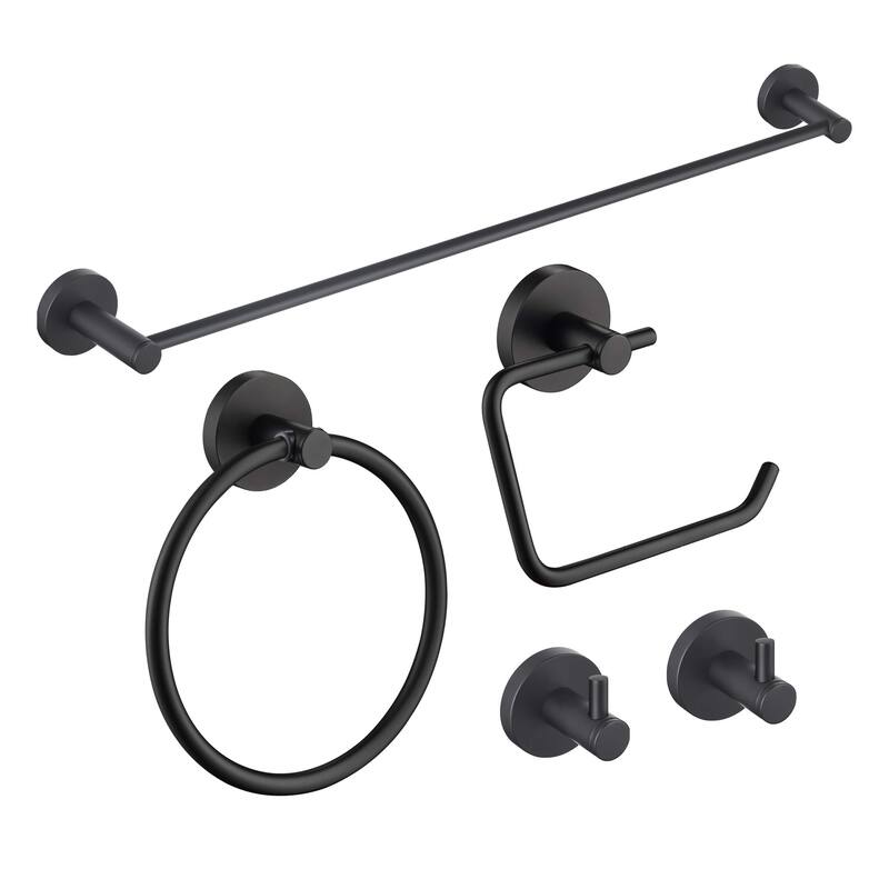 Circular 5-Piece Bathroom Hardware Set - Matte Black